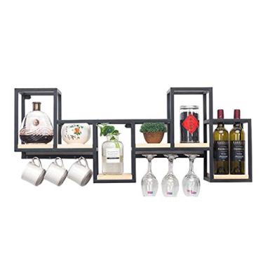 Imagem de Rack de vinho para copos de vinho de madeira maciça, ferro forjado, suporte de vinho montado na parede, armário de vinho criativo, suporte de exibição de vinho e vinho, decoração de casa