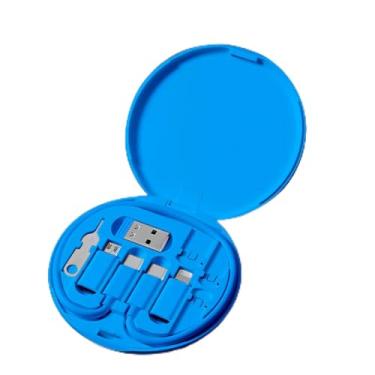 Imagem de Caixa organizadora de cabos multifuncional, caixa de armazenamento e gerenciamento de cabos para carregamento e fones de ouvido azul