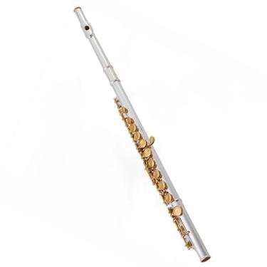 Imagem de Flauta Outfit Cotovelo pequeno em forma de flauta 16 furos chave C corpo cobre branco instrumento de botão banhado a ouro