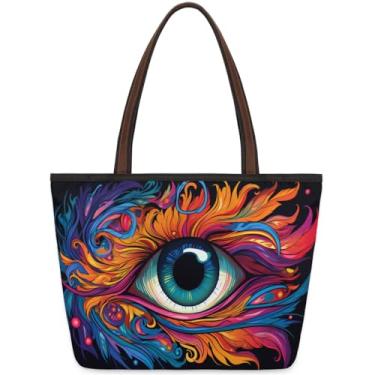 Imagem de Bolsa grande para mulheres Demon Eye Peris Cool Work Cloth Bags com zíper reutilizável mercearia bolsa casual viagem pernoite tote bolsas adequadas para viagens, trabalho, férias, praia, compras