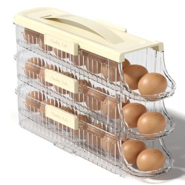 Imagem de Suporte de ovos para geladeira, recipiente automático de armazenamento para geladeira, dispensador de plástico, organizador empilhável, bandeja interna removível, acessórios para ovos (transparente, 1