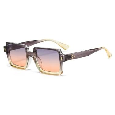 Imagem de HPIRME Óculos retrô femininos, óculos de sol da moda, óculos de sol degradê, masculino, rebites, punk, uv400 (cinza)
