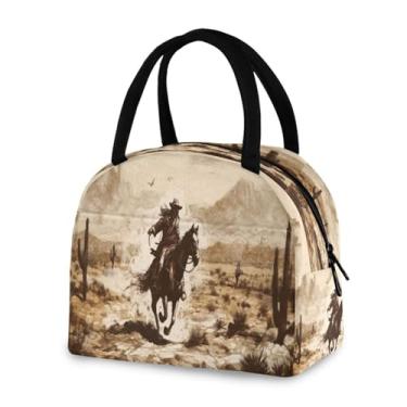 Imagem de Blueangle Lancheira isolada à prova de vazamento - Bolsa de almoço reutilizável com design de caubói do oeste americano, recipiente compacto para alimentos para escritório, viagens e atividades ao ar