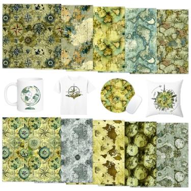 Imagem de Tintnut Folhas de transferência de tinta de sublimação de mapa retrô - 10 folhas 30,5 x 25,4 cm pacote de papel de transferência de sublimação estilo retrô para canecas, copos, chaveiro, camisetas