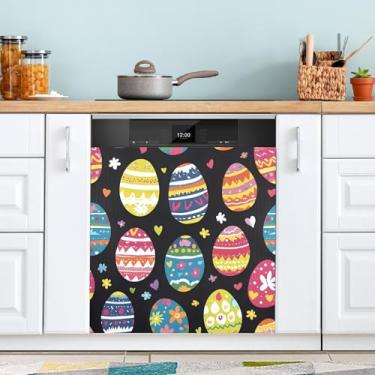 Imagem de ATTX Capa magnética para lava-louças ovos coloridos de Páscoa, 58,4 cm C x 66 cm A, decoração da capa da máquina de lavar louça, decalques para armário doméstico e eletrodomésticos adesivos #105