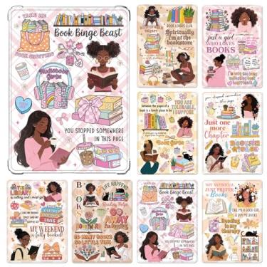 Imagem de TAKEALOOKO Inserção de papel cartolina para Kindle – 8 peças de capa traseira com tema de leitura colorida para meninas negras, cartões decorativos para e-readers Kindle, presentes para mulheres, 17,5
