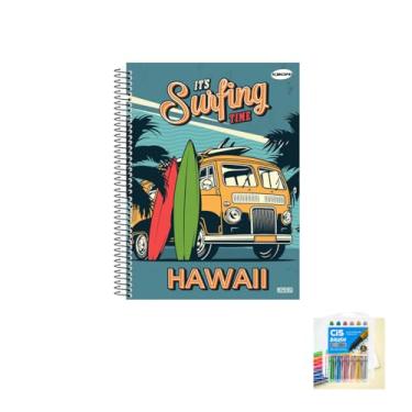 Imagem de Kit Caderno Masculino Com Capa Dura 96 Folhas + Caneta Esferográfica E Marcadores