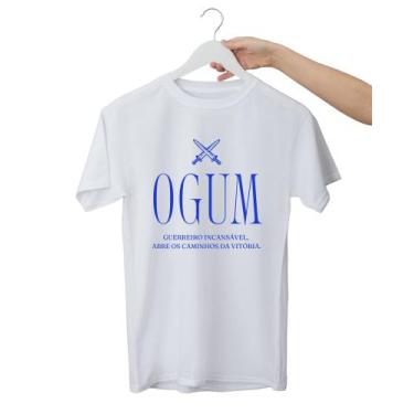 Imagem de Camiseta Ogum Abre Os Caminhos 100% Algodão Unissex - kyros, Branco, G