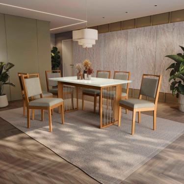 Imagem de Conjunto Sala De Jantar Lina Em Madeira Maciça 6 Cadeiras Linho Fendi