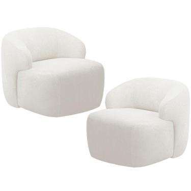 Imagem de Kit 02 Poltronas Decorativa Fixa Orgânica Para Sala Living Barolo L06 Bouclê Branco - Lyam Decor
