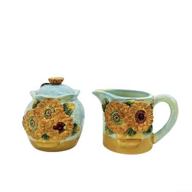 Imagem de FORLONG Açucareiro e creme de girassol Van Gogh pintado à mão de cerâmica com alça, conjunto de 2