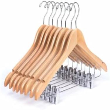 Imagem de Cabides de madeira resistente para roupas, com presilhas, util, resistente.