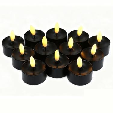 Imagem de CANDLE CHOICE Luzes de chá sem chamas operadas por bateria, pavio preto realista, cintilante, LED, velas de tealight, mesa de casamento, centros de mesa, decoração de Natal, Halloween, pilhas