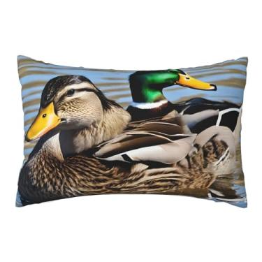Imagem de Fronhas estampadas reversíveis de Pato Mallard - Design decorativo de dupla face, zíper oculto, poliéster macio para sofá, quarto e carro, tamanho único