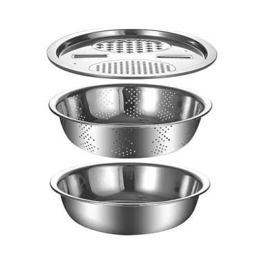 Imagem de Conjunto de Tigelas 3 em 1 em Aço Inoxidável, Bowl Escorredor com Ralador, Base e Tampa, 23,5cm de Diâmetro, para Salada e Legumes