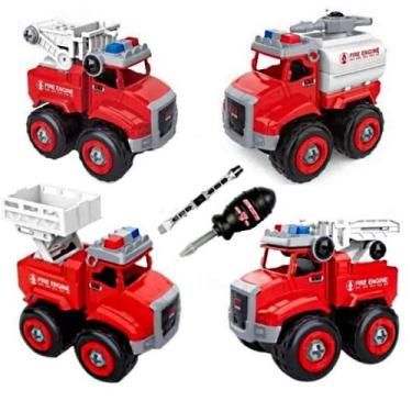 Imagem de Carrinhos de Brinquedo de Montar Kit Caminhão Bombeiros com Chave - To