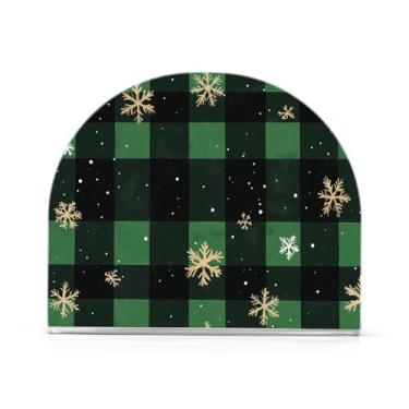 Imagem de Wassud Porta-guardanapos de acrílico xadrez verde flocos de neve, dispensador de guardanapo de papel moderno em forma de U para mesa, cozinha, sala de jantar, bancada 1 peça (comporta 50-60