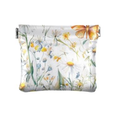 Imagem de Burbuja Bolsa feminina de couro Wildflowers, porta-moedas, portátil, porta-moedas, batom, organizador de cosméticos