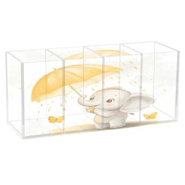 Imagem de CEBUGI Porta-canetas de acrílico com 4 compartimentos, organizador de lápis transparente, suporte de pincel de maquiagem de elefante fofo para armazenamento em casa e escritório