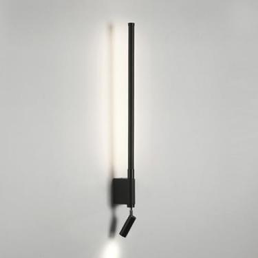 Imagem de Luminária de parede para leitura ao lado da cama, aplique de parede linear ultrafino em metal com detalhes canelados e ajuste de altura, luminária decorativa para quarto.