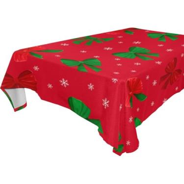 Imagem de Burbuja Toalha de mesa com laços de Natal, toalha de mesa quadrada anti-rugas grossa para decoração de jantar, cozinha, festa, 137 x 137 cm