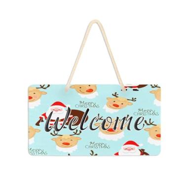 Imagem de Burbuja Placa de boas-vindas dos cervos do Papai Noel para porta da frente, placa de boas-vindas de PVC para decoração de férias, 15 x 28 cm