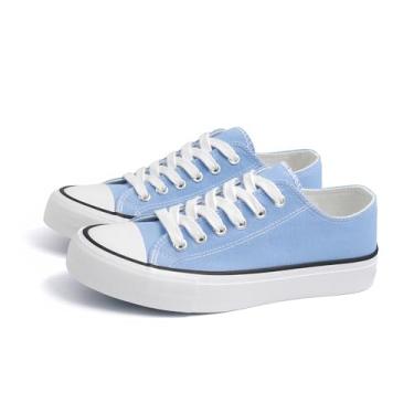 Imagem de ANTLULU Tênis De Lona Feminino Cano Baixo Com Cadarço, Casual Da Moda, Preto E Branco, Clássico (8,5, Azul, Numérico_8_Ponto_5)