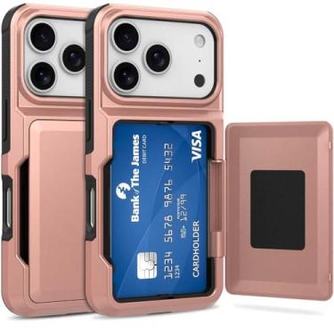 Imagem de Capa Porta Cartão para o iPhone 17 Pro - Compartimento Oculto para Amazenamento de 3 Cartões e Proteção Anti-impacto Cor: Rosé