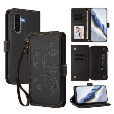 Imagem de Monwutong Capa carteira de armazenamento com zíper para Samsung Galaxy A56 5G, capa para A36 5G, couro PU padrão borboleta com compartimentos para cartão múltiplo coldre para Galaxy A36 5G/A56 5G, DLH