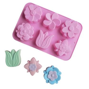 Imagem de Molde de Silicone Sabonete Artesanal 6 Cavidades Forma Flores Tulipa Doces Chocolate