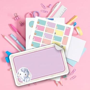 Imagem de Kit de Etiquetas Escolares Tema Safari 02 Material Escolar, para identificar cadernos, livros, estojos, mochilas e lancheira das crianças