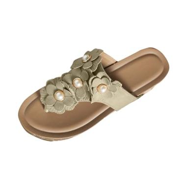 Imagem de Pantufas femininas de salto plataforma de flor para uso casual e versátil primavera verão moda lazer ao ar livre sem caixa de sapatos, Verde, 34
