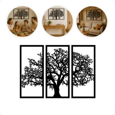 Imagem de Quadro Decorativo Árvore da Vida Mdf 3 Unidades Vazado Preto Fosco - G