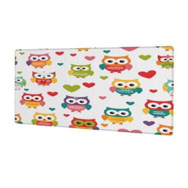 Imagem de Tapete de rato grande com coração de coruja bonito colorido à prova d'água para computador protetor de mesa com base de borracha antiderrapante para escritório, computador, teclado, laptop e mesa de
