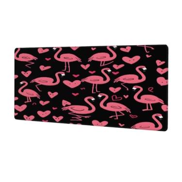 Imagem de Tapete de rato grande com coração de flamingo, à prova d'água, tapete protetor de mesa estendido para computador, base de borracha antiderrapante para escritório, computador, teclado, laptop e mesa de