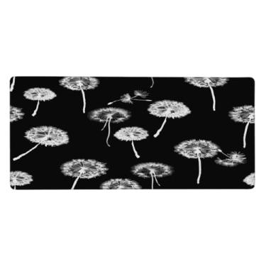 Imagem de Tapete de rato preto com estampa de dente-de-leão grande à prova d'água para computador tapete protetor de mesa com base de borracha antiderrapante para escritório, computador, teclado, laptop e mesa