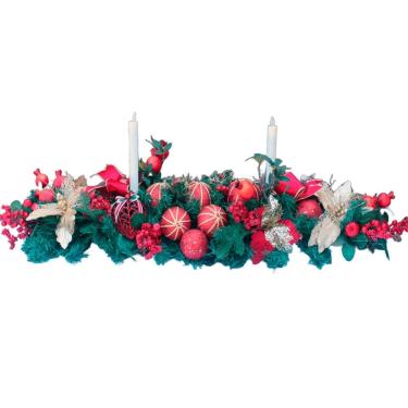 Imagem de Decoração Arranjo De Mesa Natalino Bola Velas Castiçal 120cm