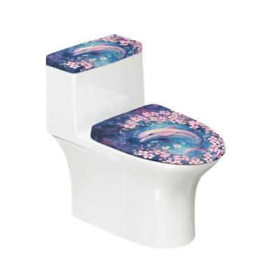 Imagem de GLENLCWE Capa de assento de vaso sanitário Flower Dolphin, ajuste universal para tampas de vaso sanitário redondas padrão e capa de assento de tanque acessórios domésticos