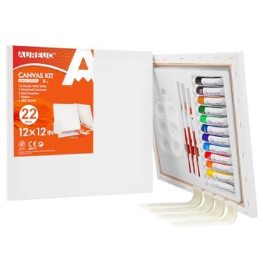 Imagem de AUREUO O kit de pintura em tela de Natal inclui 6 unidades de tela esticada de 30,5 x 30,5 cm, 12 tintas acrílicas, pincéis de tinta e paleta de tinta acrílica, conjunto de 22 peças para crianças e adultos
