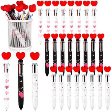 Imagem de Beupy 24 conjuntos de canetas em formato de coração de dia dos namorados, 6 em 1, multicoloridas, canetas esferográficas retráteis fofas de 0,7 mm, para professores de dia dos namorados, adultos