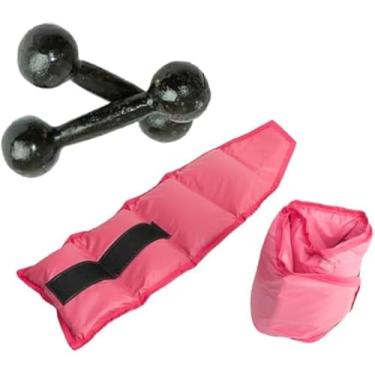 Imagem de Kit Par de Halter Academia Pintado 2kg cada 1 Par de Caneleira Tornozeleira 3kg cada - Fisioterapia - Treino Funcional - Ginástica - Cor Rosa