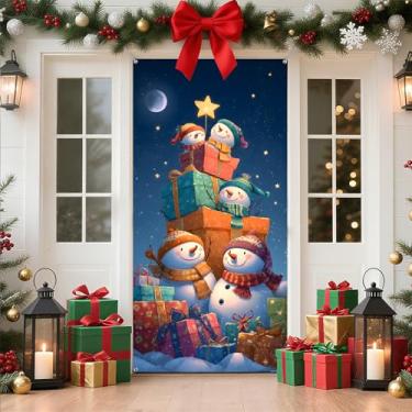 Imagem de AOHMPT Decoração de Natal para pendurar na porta, banner decorativo de poliéster, enfeite de Natal para festas internas e externas (JC0064-1M)