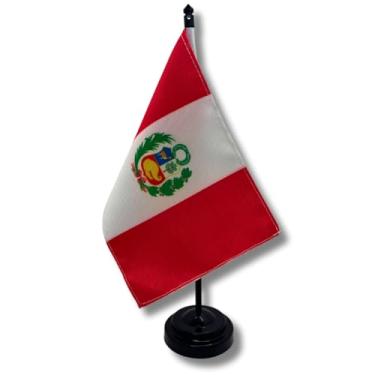 Imagem de Bandeira de Mesa Peru, Decorativa, Dupla Face, Multicolorido, 19x13cm, Base e Haste Preta, para Escritório e Eventos, Tecido Oxford