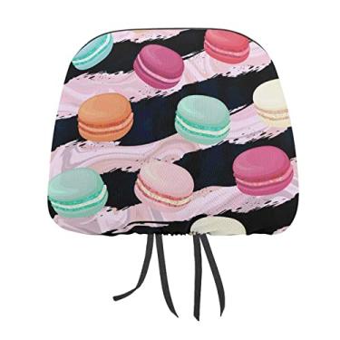 Imagem de Macaroons coloridos biscoitos de amêndoa francesa sem costura em listras 1 2 peças capas protetoras de encosto de cabeça para assento de carro universal, capa macia para encosto de cabeça de carro