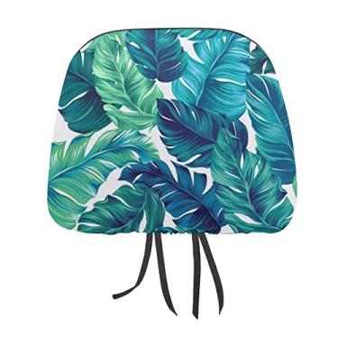 Imagem de Sem costura turquesa e folhas tropicais verdes textura 2 peças capas de proteção universal para assento de carro, capa macia para encosto de cabeça de carro, acessórios de decoração para a maioria dos