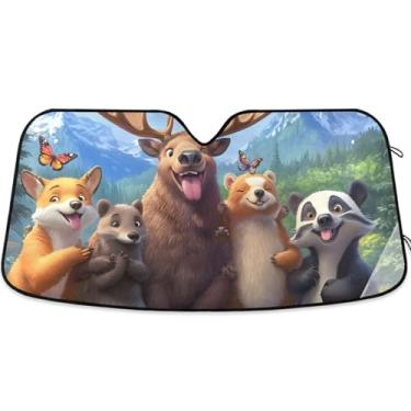 Imagem de Toldo de sol de paisagem de selfie de animais engraçados personalizados para para-brisa de carro bonito universal dobrável persianas de janela de carro para-brisa frontal floral animal M, 139,7 cm x