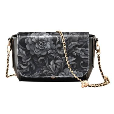 Imagem de Bolsa transversal abstrata de couro de cacto, bolsas de ombro casuais para mulheres, Floral-1 preto e cinza, One Size
