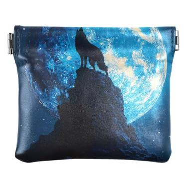 Imagem de Porta-moedas de couro alpaca fofo Llama feminino personalizado Squeeze Girls Coin Card Change Wallet, Lobo uivando lua noite, One Size