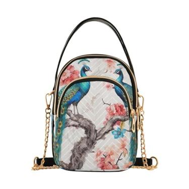 Imagem de As bolas de futebol com cores são bolsa de ombro salpicada para mulheres, bolsa transversal com alça removível, bolsas transversais ajustáveis, Pavões na árvore com flores rosa - 2, One Size