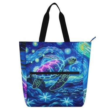 Imagem de GAIGEO Bolsa de trabalho feminina de lona com zíper e tartaruga marinha, presente para professores, para amantes de livros